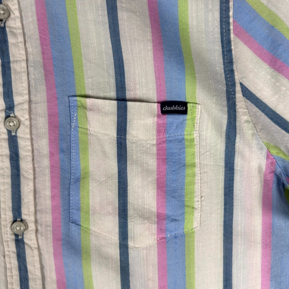Chubbies Shirt Mens Small Blue Pink Soft Serve Resort Weave Friday Chambray New - Picture 5 of 9